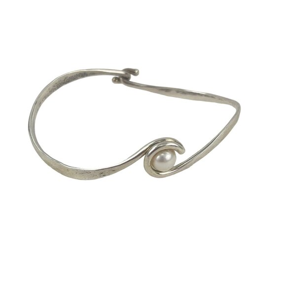 Pearl Curl Argentium Silver Tommy K Designs Hand Forged Curling Bracelet with 7. - Picture 8 of 11